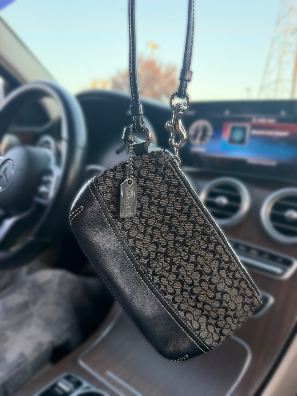 Vintage Y2K Kissing C’s monogram COACH Wristlet with Metallic Tag n Tassel